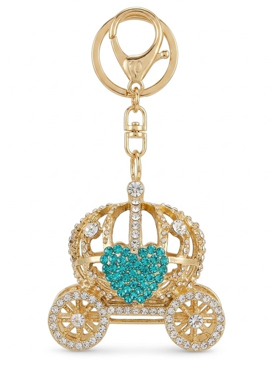Accessories - Gold & Teal Crystal Princess Carriage Keychain / Bagcharm